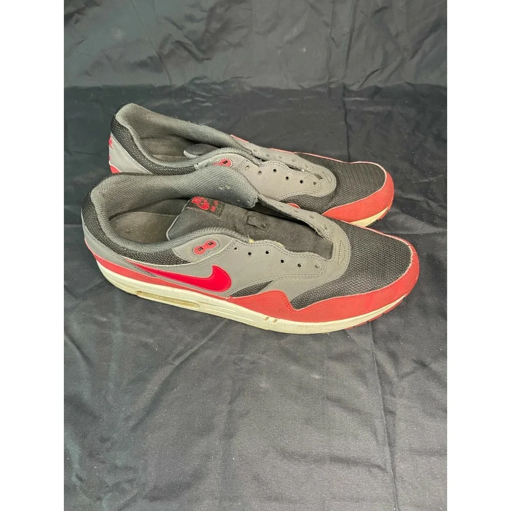 Nike Air Max‎ 1 Mens Sneakers Gray Red Black Athletic Shoes Size 13